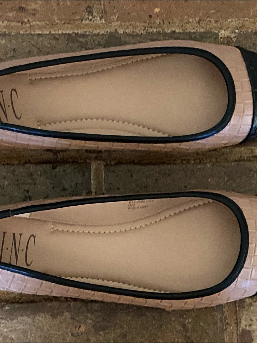 I.N.C. International Concepts Jenaya Cap Toe Flats Woven Nude Black Size 9M